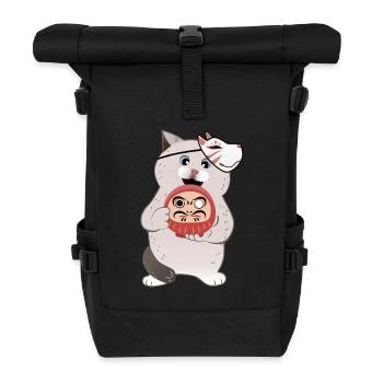 Süße Katze hält Daruma mit Kabuki Maske - Rolltop Rucksack - Schwarz - Vorne