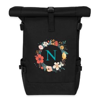 N Monogram, Couronne de fleurs, Personnalisable - Sac à dos roll top - noir - Devant