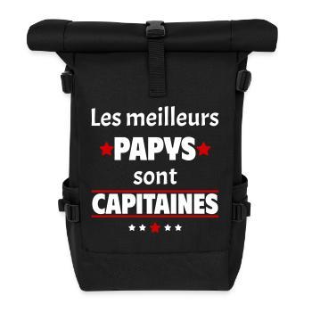 Les meilleurs papys sont capitaines, cadeau noël - Sac à dos roll top - noir - Devant