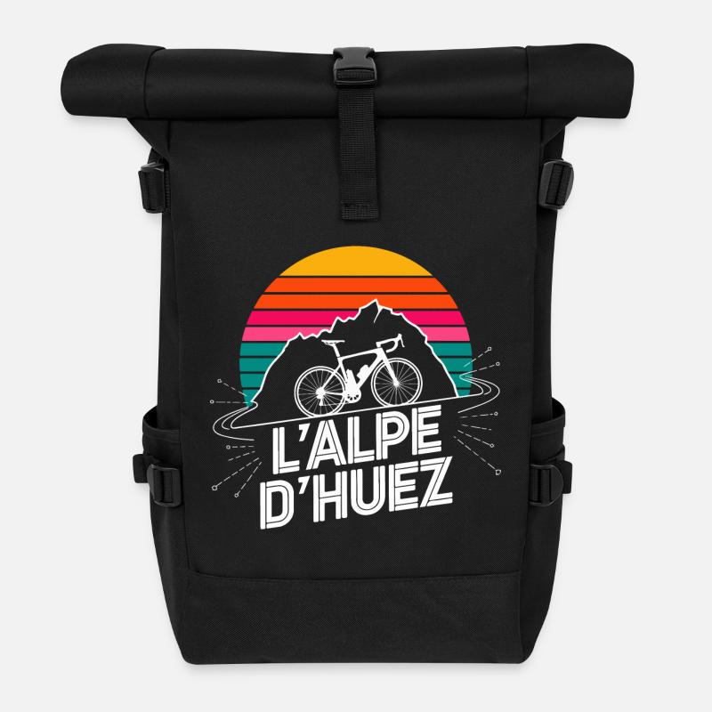 L’Alpe d’Huez Retro Cycling Design - Roll Top Backpack - black
