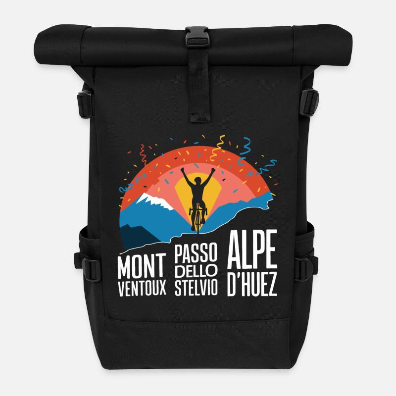 Montagnes cyclables Stelvio Ventoux Alpe d’Huez KOM - Sac à dos roll top - noir