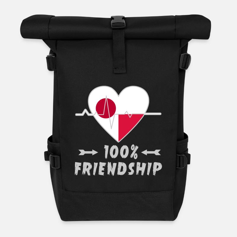 Japan and Poland 100% friendship - Roll Top Backpack - black