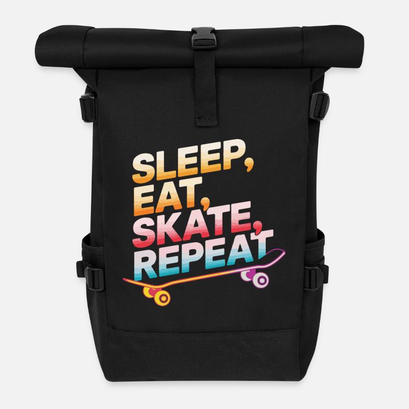 Sleep Eat Skate Repeat - Roll Top Backpack - black