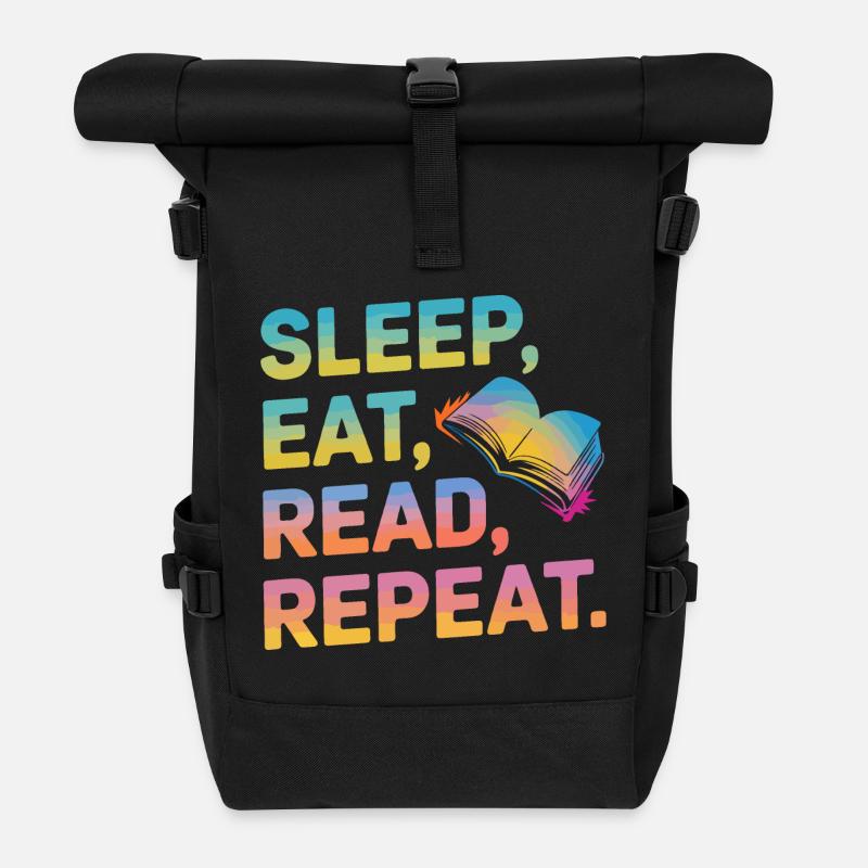 Schlaf Essen Lesen Wiederholen - Rolltop Rucksack - Schwarz