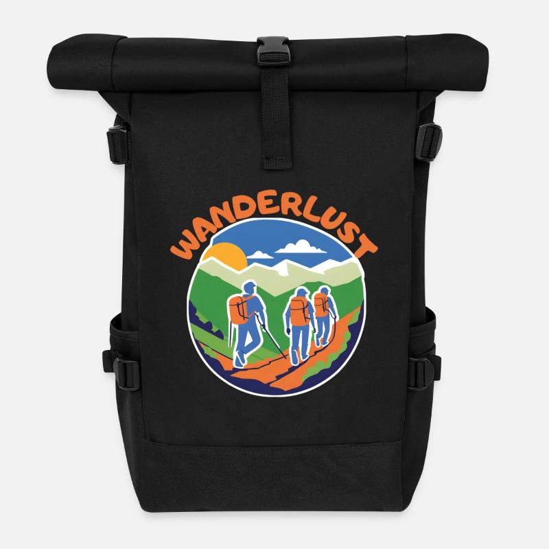 Wanderlust - Enjoy Hiking Nature & Adventure - Roll Top Backpack - black