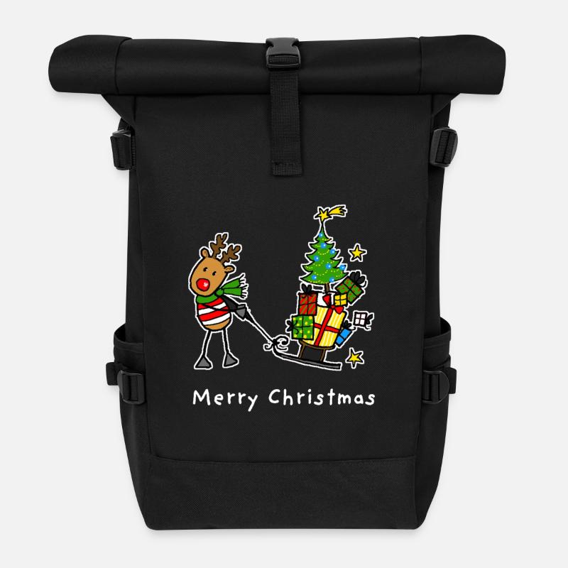 Rentier zieht Baum und Geschenke auf Schlitten  - Rolltop Rucksack - Schwarz