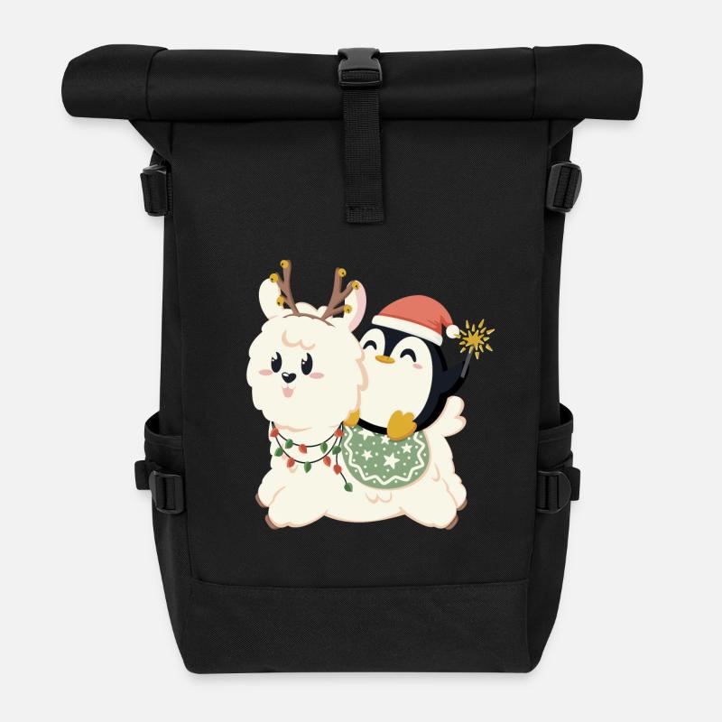 L’alpaga et le pingouin fêtent Noël - Sac à dos roll top - noir