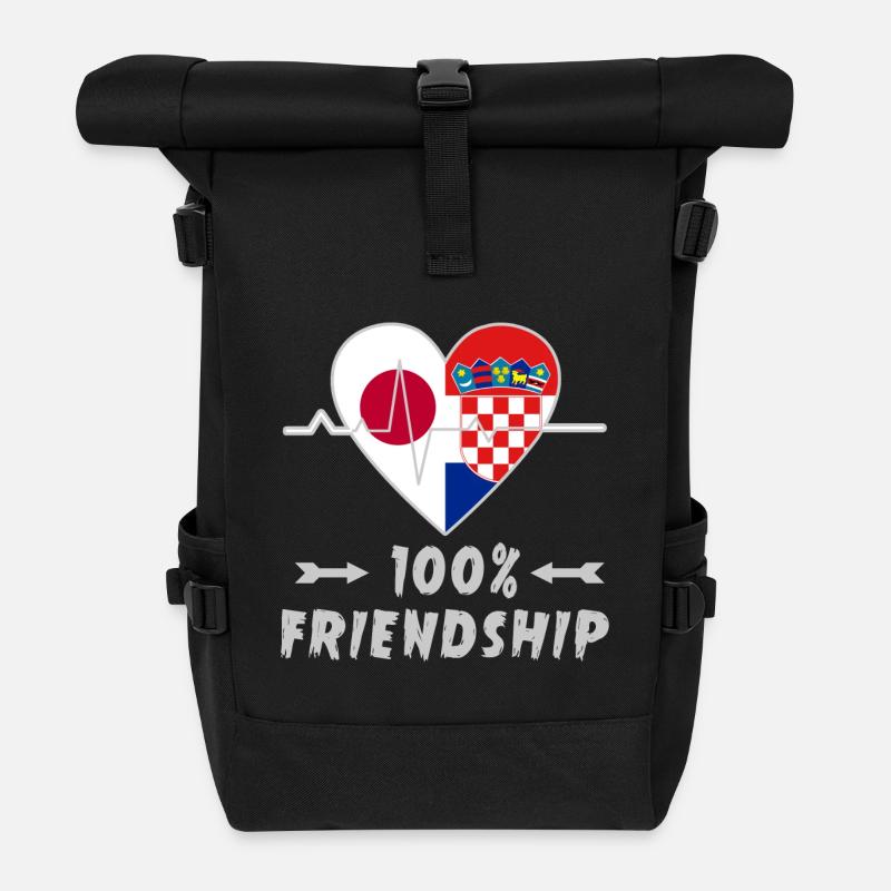Japan and Croatia 100% friendship - Roll Top Backpack - black