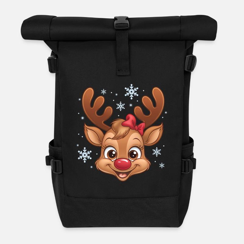 Süßes Rentier-Mädchen mit Schneeflocken - Rolltop Rucksack - Schwarz