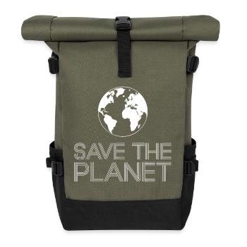 Save the Planet Erde Umweltaktivisten - Rolltop Rucksack - Olive/Schwarz - Vorne