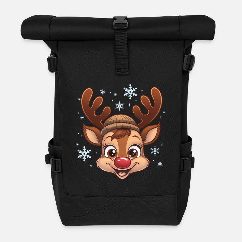Süßer Rentier-Junge mit Wollmütze - Rolltop Rucksack - Schwarz