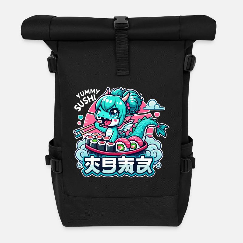 Dragon Maki Sushi Kawaii Gift - Roll Top Backpack - black