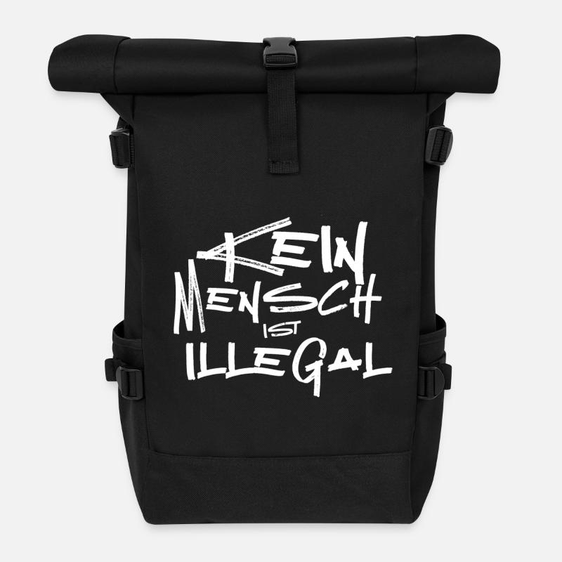 Kein Mensch ist illegal - Rolltop Rucksack - Schwarz