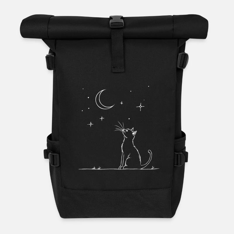 Traumkatze im Sternenlicht - Rolltop Rucksack - Schwarz