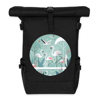 Flamingo Illustration in Tropical Environment - Roll Top Backpack - black - Front