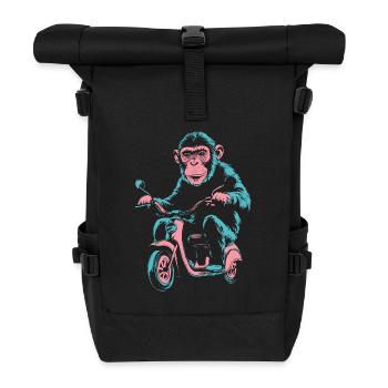 Affe auf dem Roller – Retro Streetstyle - Rolltop Rucksack - Schwarz - Vorne
