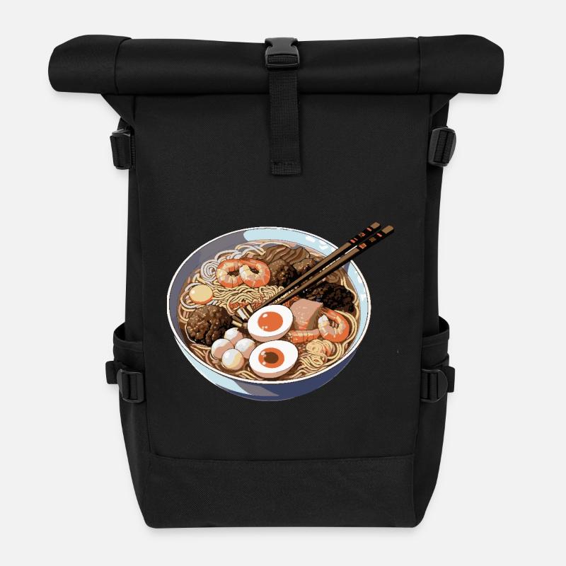 Ramen-Schüssel mit Ei Garnelen - Rolltop Rucksack - Schwarz