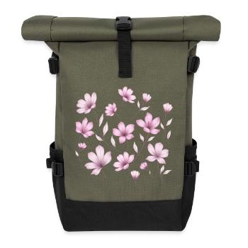 Fleurs monochromes – élégance simple en rose et - Sac à dos roll top - olive/noir - Devant