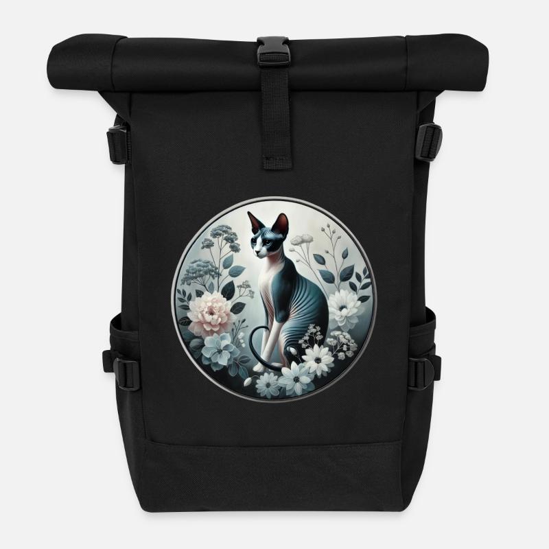 Princess Sphynxkatze zwischen Blumen - Rolltop Rucksack - Schwarz