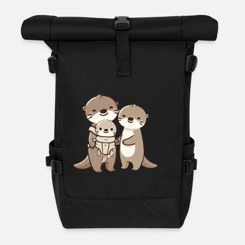 Famille de loutres avec bébé - Sac à dos roll top - noir