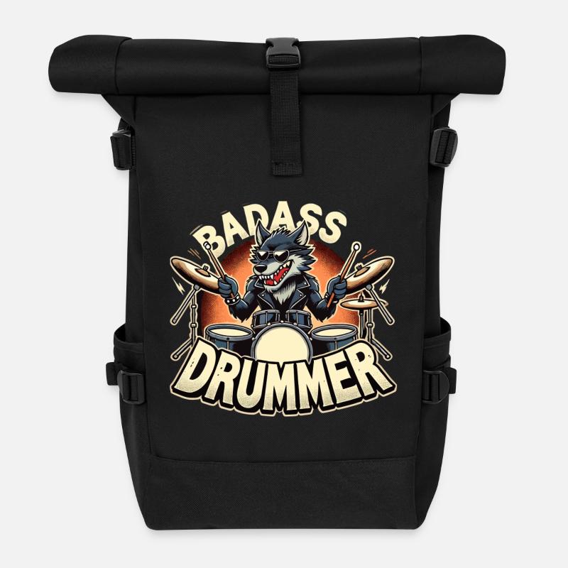 Tough Drummer Wolf Cool Gift - Sac à dos roll top - noir