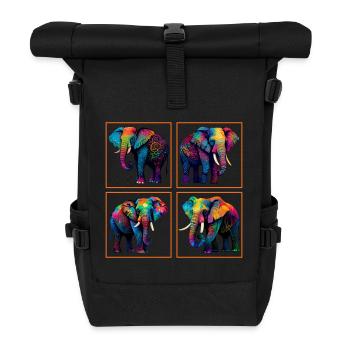 Colorful Elephant Elephant Animal Lovers - Roll Top Backpack - black - Front