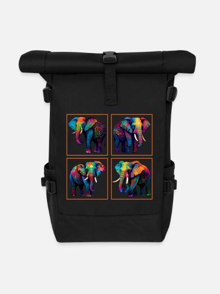 Bunte Elefanten Elefant Tierfreunde - Rolltop Rucksack - Schwarz