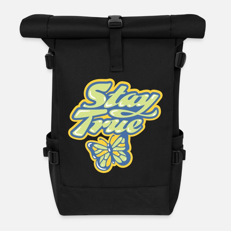 Stay True – Pastell Schriftzug - Rolltop Rucksack - Schwarz