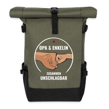 Opa & Enkelin – Faust an Faust Unschlagbar - Rolltop Rucksack - Olive/Schwarz - Vorne