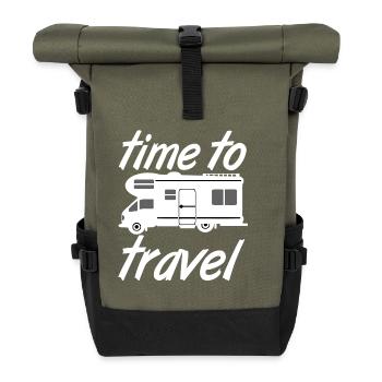 Motorhome,Camping,Fun Shirt,Time to travel (25) - Roll Top Backpack - olive/black - Front