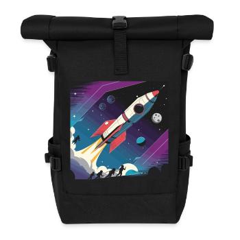 Retro-Raketenstart – Futuristisches Weltraumdesign - Rolltop Rucksack - Schwarz - Vorne