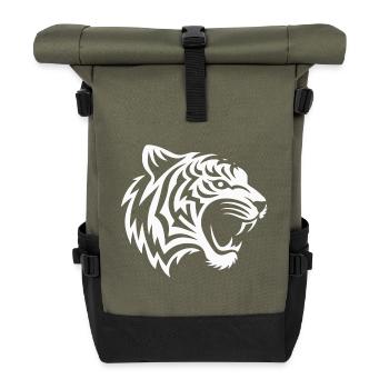 Tiger tribal weiss - Rolltop Rucksack - Olive/Schwarz - Vorne
