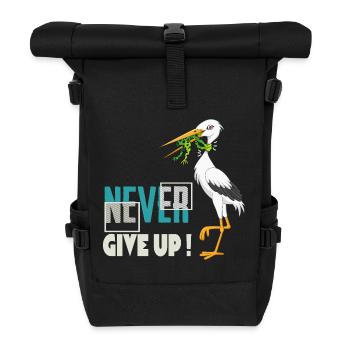 Never Give Up 🐸 Niemals aufgeben Frosch vs Storch - Rolltop Rucksack - Schwarz - Vorne