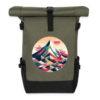 Geometric Mount Fuji - Rolltop Rucksack - Olive/Schwarz - Vorne