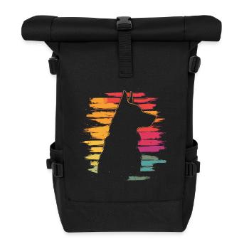 German Shepherd Silhouette Vintage - Roll Top Backpack - black - Front