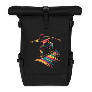 Buntes Skateboard Skating Skateboarding - Rolltop Rucksack - Schwarz - Vorne