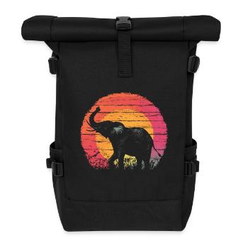 Elephant Vintage Sunset Silhouette - Roll Top Backpack - black - Front