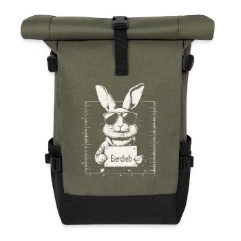 Hase Eierdieb Osterhase Mugshot Polizeifoto Ostern - Rolltop Rucksack - Olive/Schwarz - Vorne