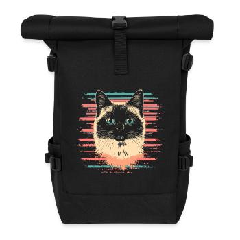 Birma Katze Vintage - Rolltop Rucksack - Schwarz - Vorne