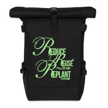 Eco Message – Reduce Reuse Replant - Rolltop Rucksack - Schwarz - Vorne
