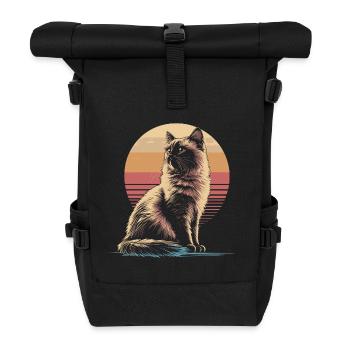 Silhouette de chat birman Vintage Sunset - Sac à dos roll top - noir - Devant