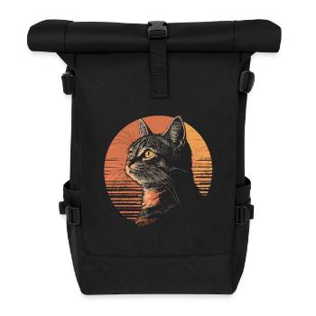 Carthusian Cat Vintage Silhouette Sunset - Roll Top Backpack - black - Front
