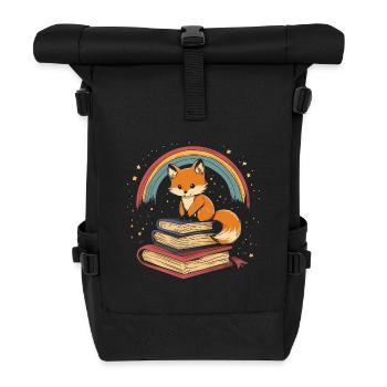 Cute Fox with Books - Roll Top Backpack - black - Front