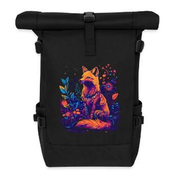 Bunter neonfarbiger Fuchs im Wald - Rolltop Rucksack - Schwarz - Vorne