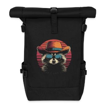 Raccoon with sunglasses and cowboy hat - Roll Top Backpack - black - Front