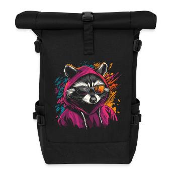Raccoon with sunglasses and hoodie graffiti style - Roll Top Backpack - black - Front