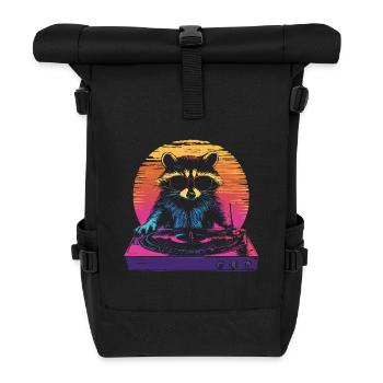 Raccoon with sunglasses at turntable DJ music - Roll Top Backpack - black - Front