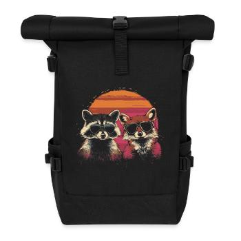 Waschbär und Fuchs mit Sonnenbrille Freundschaft - Rolltop Rucksack - Schwarz - Vorne