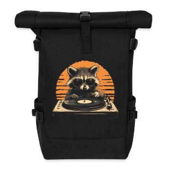 Raccoon with sunglasses at turntable DJ music - Roll Top Backpack - black - Front