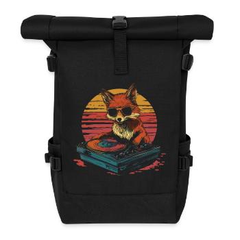 Fuchs mit Sonnenbrille als DJ am Turntable - Rolltop Rucksack - Schwarz - Vorne
